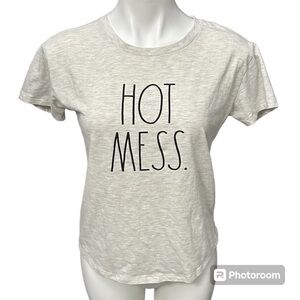 Rae Dunn Hot Mess Heather Gray Cotton Blend Tshirt Shirt - Size XS XSmall